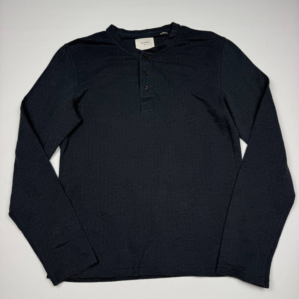 Billy Reid Shirt Mens Small Blue Henley Long Sleeve Cotton Jersey Tee Peru